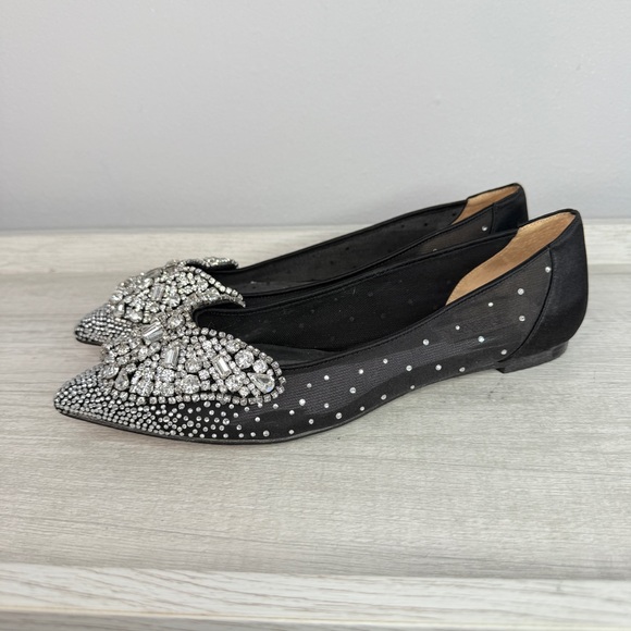 Badgley Mischka Quinn Crystal Embellished Pointed Toe Black Flats Size 8 - Picture 14 of 14